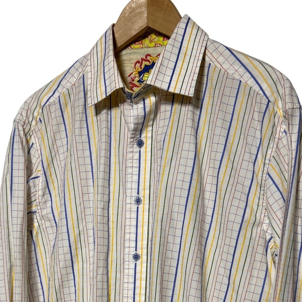 Robert Graham Long Sleeve Button Down Dress Shirt Colorful Stripes Men's Size L
